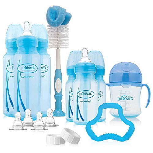 Dr. Brown's Options Anti-Colic Newborn Baby Bottles Standard Flow Gift Set, Blue