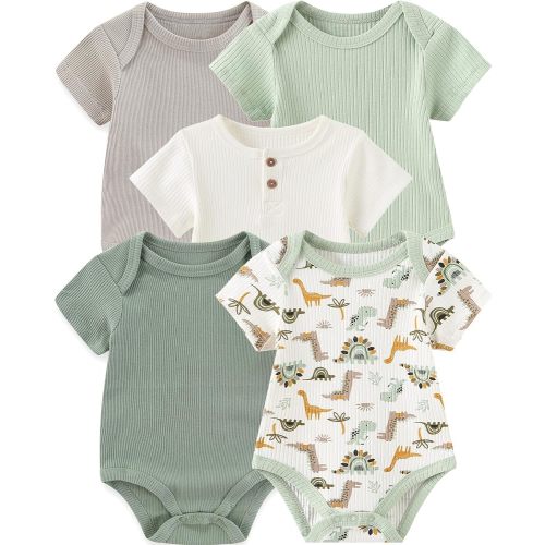 ZAVBABY Newborn Baby Bodysuits Rib Summer Infant Boys Clothes 0-3 Month