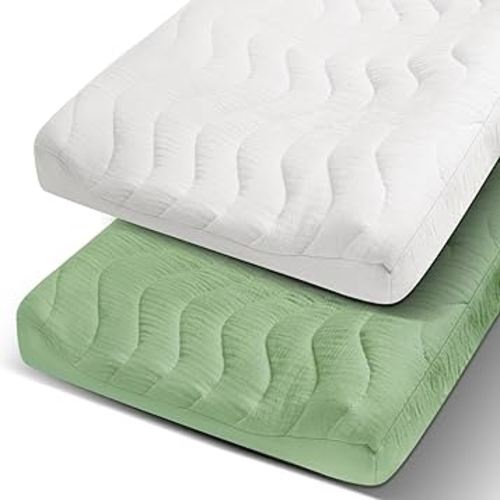 2 Pack Muslin Changing Pad Cover, Cotton Quilted Top Baby Changing Table Pad Covers, Soft Breathable Boho Changing Pad Sheets Fit for Standard Changing Pad 16" x 32" (Sage Green & White)