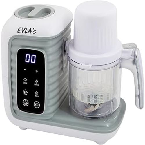 EVLA'S Double Baby Food Maker with 2 Steaming Baskets, Steamer, Blender, Grinder, Food Processor, Cook & Blends Healthy Baby Food in Minutes, Touch Screen, with 6 food pouches, White
