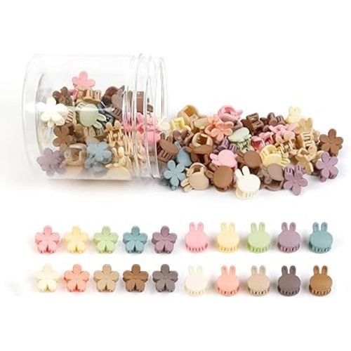 100Pcs Colorful Mini Flower Hair Clips Set, TEBIEKOY Small Hair Clips Mini Hair Claw Clip Bunny Ear Hair Clip Cute Jaw Clips Hair Pins Hair Barrettes Tiny Flower Hair Accessories for Women