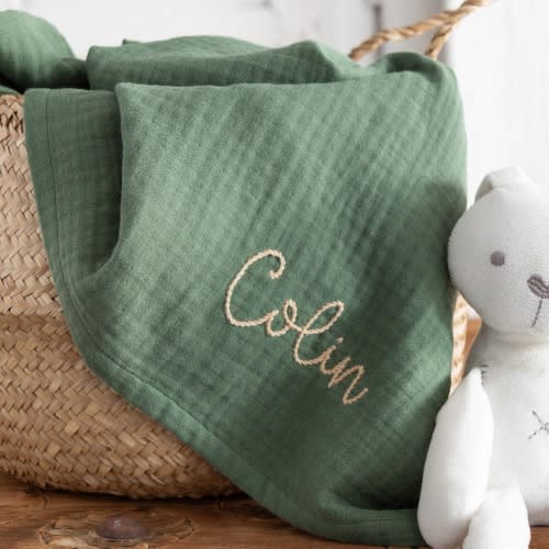 Hand Embroidered Baby Swaddle - Customized Muslin Baby Blanket