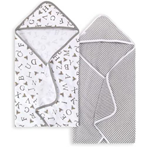 Burt's Bees Baby - Hooded Towels, Absorbent Knit Terry, Super Soft Single-Ply, 100% Organic Cotton 2 Pack), A-Bee-C, 2 Pack