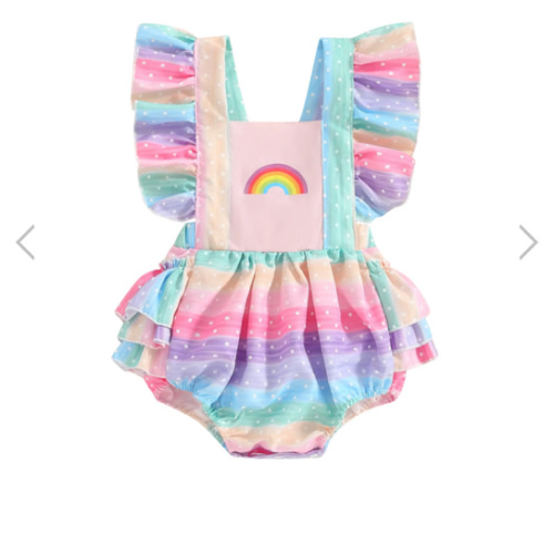 RAINBOW Polka Dot Ruffle Romper - Hazel & Bo