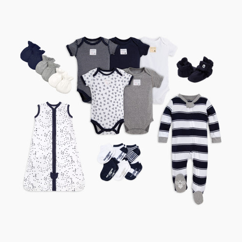 Burt's Bees Baby Organic Cotton Newborn Essentials Bundle - Blue, 0-3 M