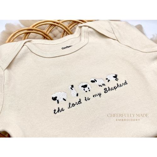 Embroidered The Lord is my Shepherd Bodysuit, White Sheep Bodysuit, Baby Sheep, Faith Gifts, Christian Baby Gifts, Christian Baby Shower