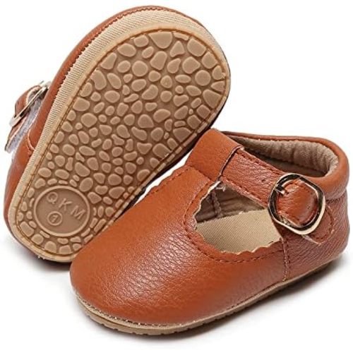 HONGTEYA Infant Baby Girls Mary Jane Flats Non Slip for Toddler First Walkers Soft Sole PU Leather Crib Shoes Sneaker Wedding Party Christmas Princess Dress Shoes Baby Moccasins Girls