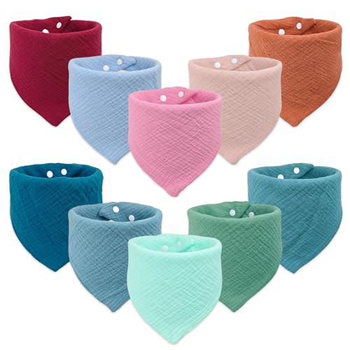 EllieHouse Baby Bibs for Girls Boys 10Pack Muslin Drool Teeth Drooling Teething Bibs Muslin Cotton for Infant Toddler