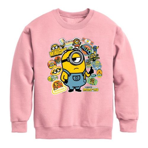 Despicable Me Minions Minion & Banana Stickers Graphic Long Sleeve Fleece Sweatshirt - Mauve - 2t