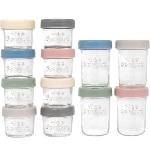WeeSprout Glass Baby Food Storage Jars w/ Lids - 4oz and 8oz, 12 Pack Set
