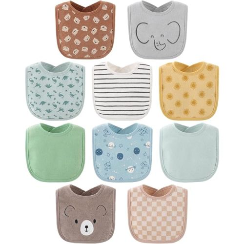 The Peanutshell Baby Boy or Girl Terry Bibs Set of 10-100% Cotton, Soft, Absorbent Baby Bibs for Boys and Girls, Unisex Toddler Baby Boy or Girl Bibs Set, Newborn & Infant Bib - Soft Neutral