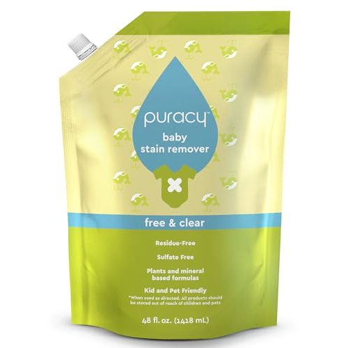 Puracy Stain Remover - Cleaning Spray, Clothes Stain Remover for Clothes, Laundry Stain Remover Spray for Clothes, Travel Stain Remover, Oil Stain Remover - Natural Spot Cleaner, 48 Oz