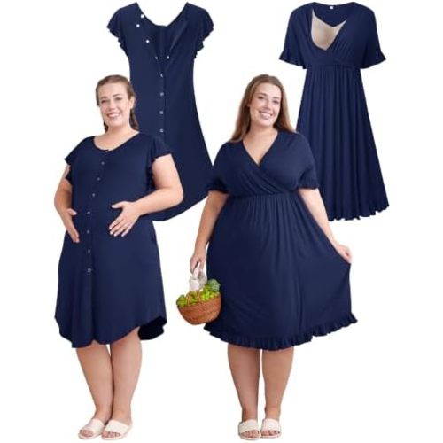 Rnxrbb 2PCS Labor&Delivery Gown,Nursing Nightgown for Hospital&Home