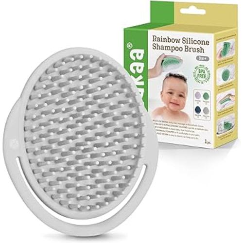 Haakaa Silicone Shampoo Brush - Cradle Cap Brush Comb - Baby Hair Scrubber - Scalp Massager for Newborns & Toddlers - 1pk-Slate Grey