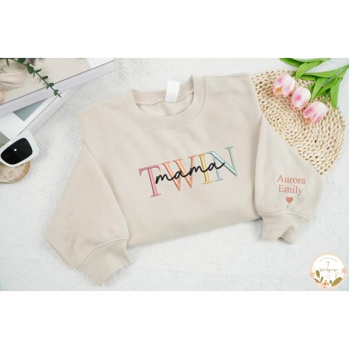 Embroidered Twin Mom Sweatshirt, Twin Pregnancy Shirt, Twin Mom Gifts, Mom of Twins Sweater, Gift for New Twin Mama To Be, Mother's Day Gift