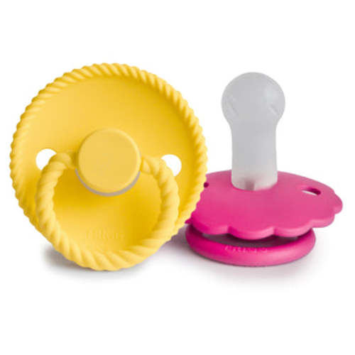 FRIGG Rope/Daisy Silicone Pacifier (Sunflower/Fuchsia) 2-Pack (6-18 Mo – Mushie