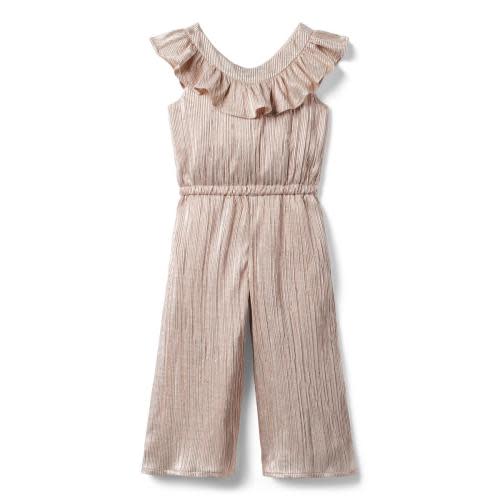 Metallic Plisse Ruffle Jumpsuit - Evening Sand, 12-18 M