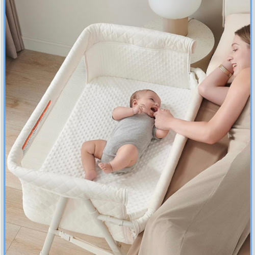 Bassinet Bedside Sleeper, Baby Crib for Newborn, Baby Bassinets Bedside Sleeper with 4 Auto-Lock & Adjustable Height, Breathable Mesh & Mattress, Bedside Bassinet