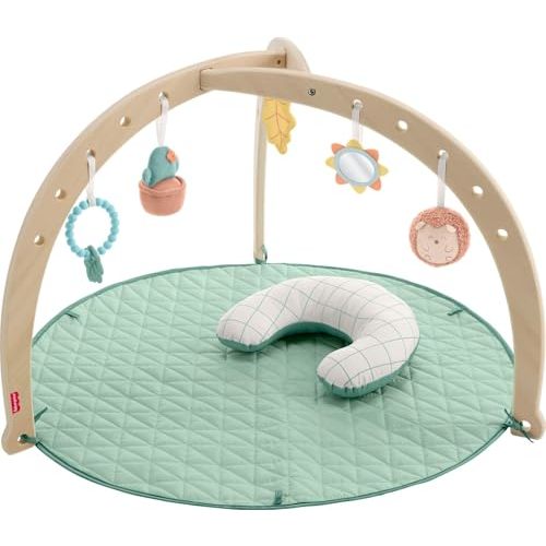 Fisher-Price Wood Baby Playmat Lay & Play Deluxe Activity Gym with Wooden Frame & Tummy Time Sensory Toys for Newborns 0+ Months