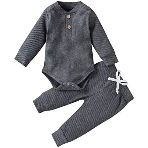 One opening Toddler Baby Boy Girl Clothes Outfits Ribbed Long Sleeve Pullover Sweatshirts Pants Newborn Girl Outfit Set