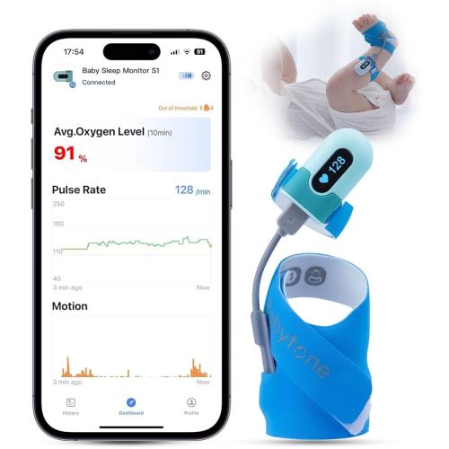 Babytone Baby Oxygen Monitor, Baby Sleep Monitor, Tracking Avg O2, Pulse Rate and Movement for Infant, Wearable Foot Monitor with Bluetooth and APP, for 0-36 Months Newborn's Sleep