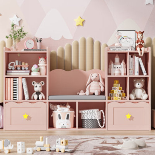 Harriet Bee 55.1"W Wood Kids Bookcase with 2 Drawers, Soft Cushion and Reading Nook | Wayfair