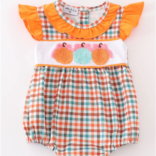 Pumpkin french knot gingham girl bubble