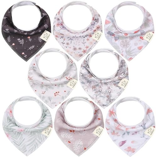 KeaBabies 8-Pack Organic Baby Bandana Bibs for Girls - Super Absorbent Triangle Baby Bibs for Drooling and Teething Infant, 100% Cotton Extra Soft for Newborn, Infant 0-36 Months (Bloom)