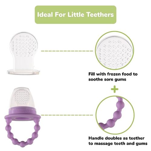 WeeSprout Silicone Baby Food Feeders + Freezer Tray for Batch Prep, Set of 2, Introduce New Foods Safely, Double as Teething Toys, Includes 2 Extra Pouches & Travel Lids, Dishwasher Safe - Matte Pink + Off White + Matte Pink Tray