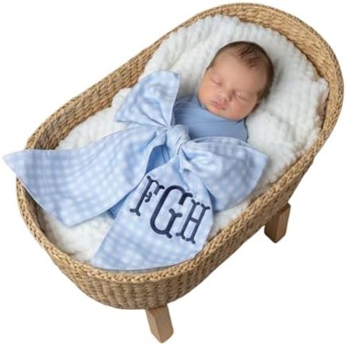 Morxy Personalized Newborn Swaddle Sash: Custom Cotton Big Bow for Baby Boys & Girls - Photography Prop & Nursery Decor