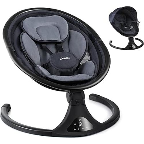 LAREX Baby Swings, Electric Baby Swing with Remote Control, Rocker with 5 Speeds, 5-Point Harness, 3 Seat Positions (2024 Model-Black)