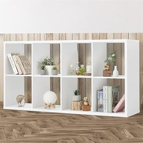 Fencer Wire 13-Inch Storage Organizer Shelf, Extra Thick Exterior Edge, Open Bookcase Divider, 6-8-9 Cube, Rustic Grey Oak and White