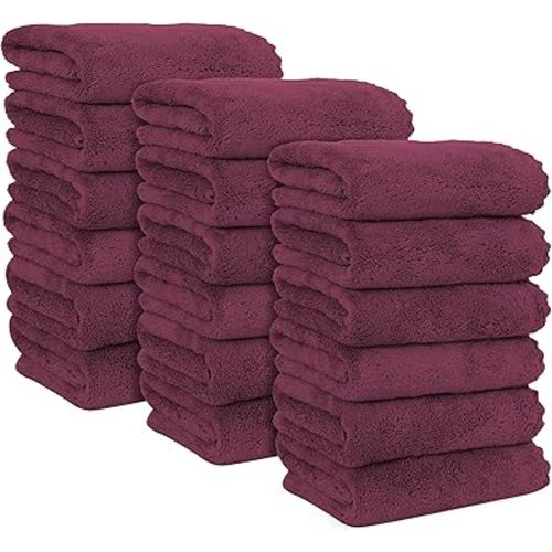 MOONQUEEN 18 Pack Premium Hand Towels - Quick Drying - Microfiber Coral Velvet Highly Absorbent Towels - Multipurpose Use as Hotel, Bathroom, Shower, Spa, Hand Towel 16 x 28 inches (Burgundy)