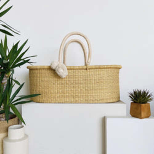 Perfectly Imperfect African Moses BasketNo HoodCream Handle