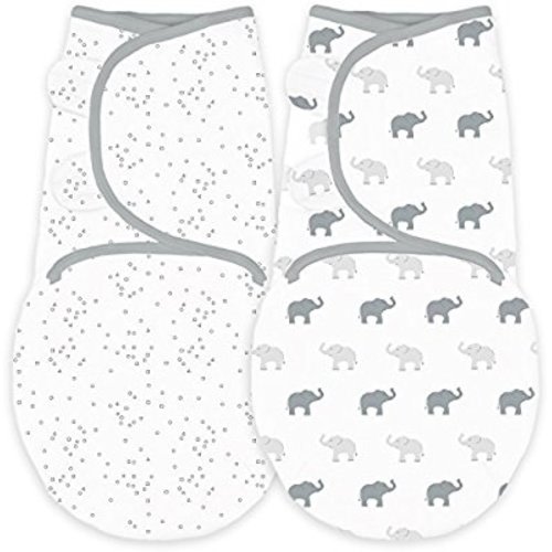 Amazing Baby Swaddle Blanket with Adjustable Wrap, Set of 2, Tiny Elephants and Confetti, Sterling, Small