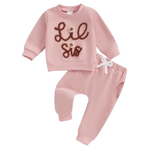 Amnnchya Toddler Infant Baby Girl Fall Winter Clothes Big Sister Little Sister Matching Outfits Sweatshirt Pants Set