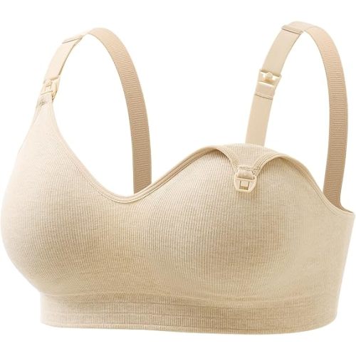 Momcozy U.S. Cotton Nursing Bras for Breastfeeding Seamless Maternity Bra | Soft & Comfort, Pregnancy Bralete, Wireless Fixed Padded Molded Cups, Adjustable Straps, One-Hand Nursing Clip