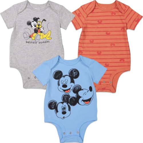 Disney Mickey Mouse Newborn Baby Boys 3 Pack Short Sleeve Bodysuits 3-6 Months