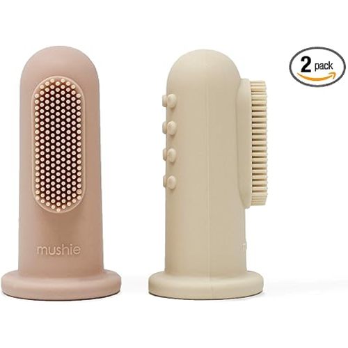 mushie Baby Finger Toothbrush (Blush/Shifting Sand) 2-Pack