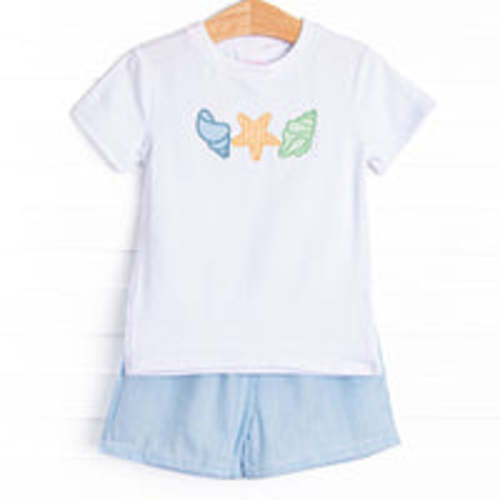 Playtime Pal Pima Embroidered Short Set, Light Blue Stripe – Stitchy Fish
