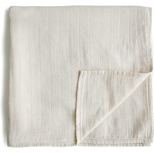 mushie Muslin Baby Swaddle Blanket | 100% Organic Cotton (Fog)
