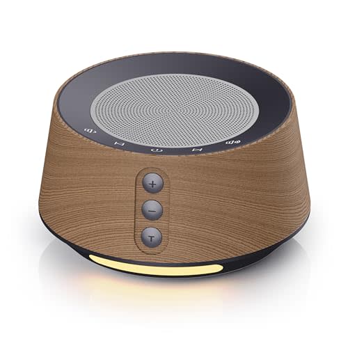 BGOVERSS White Noise Sound Machine with 14 Soothing Sounds and 10 Levels Night Light for Sleeping, 5 Timers and Memory Feature Plug in Sound Machine for Nursery Baby Kids Adults, Wood