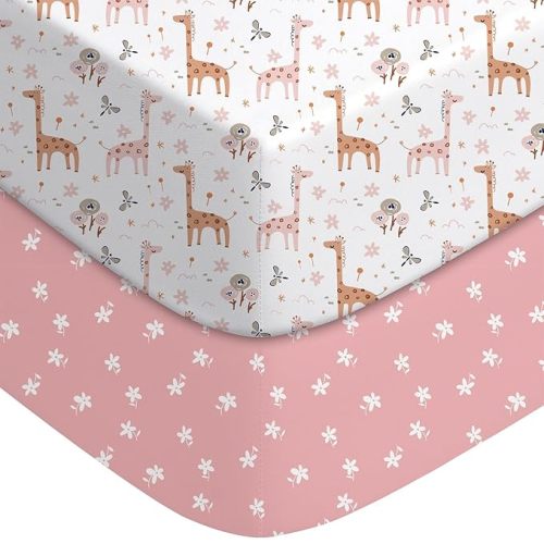 Pack and Play - FILLEEP Pack and Play Sheets Fitted, Mini Crib Sheets 2-Pack for Pack N Play Mattress, Stretchy Playpen Sheet for Boys Girls, Softness and Breathable, 38" x 26"