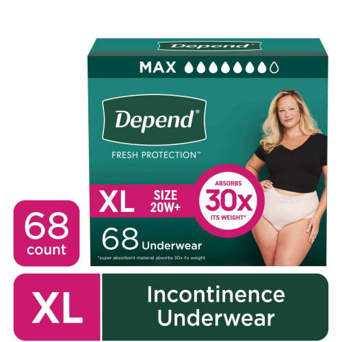 Depend Fresh Protection Incontinence Underwear for Women, Adult Diapers, XL, 68 Count