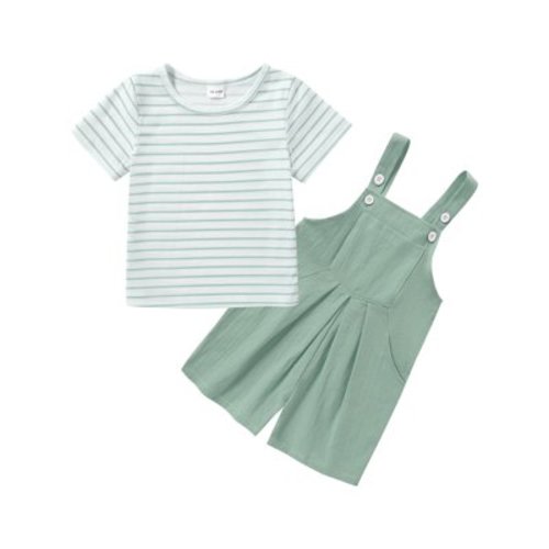 CARETOO Toddler Baby Girl Clothes Stripe Short Sleeve T-Shirt Suspender Overalls Shorts Set 2Pcs Summer Outfits