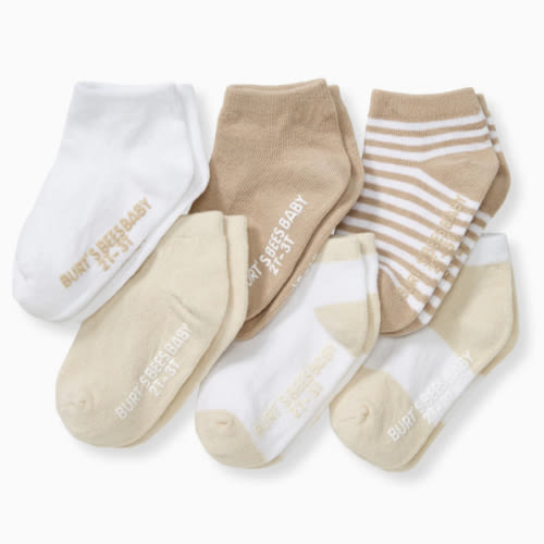 Solid & Stripes Organic Cotton Baby Ankle Socks 6 Pack - Oat – Burt's Bees Baby - Oat / 3-12 months