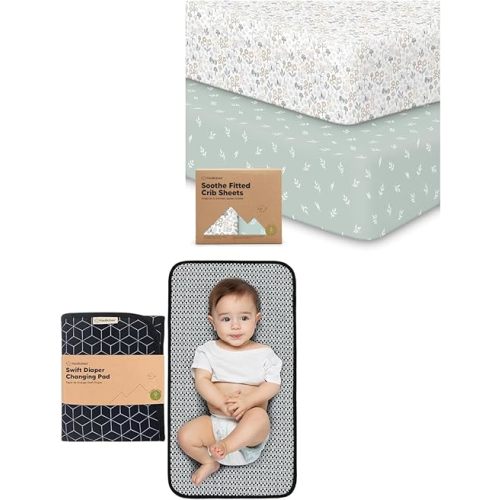 Keababies 2-Pack Crib Sheets and Portable Diaper Changing Pad - Soft & Breathable Crib Sheets for Boys and Girls - Waterproof Foldable Baby Changing Mat
