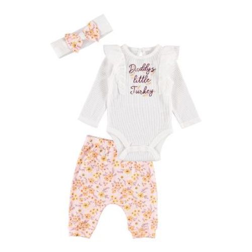 Chick Pea Baby Girl Thanksgiving Holiday Outfit Newborn Bodysuit Set 3 Pack Floral Thanksgiving Attire 6-9m
