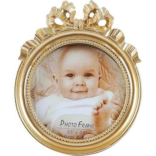 Picture Frames 3.5x3.5 Vintage Picture Frames Round Picture Frames Small Gold Picture Frames Wallet Size Picture Frames Ornate Picture Frames Antique Wall Decor with Embossed Beaded