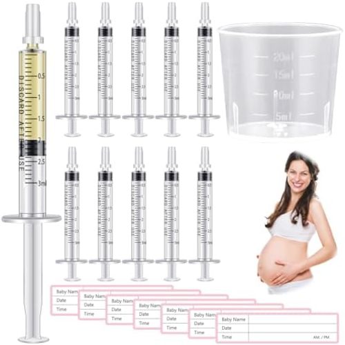 Trelaco Colostrum Collector Kit Include Sterile Sealed Breast Milk Syringes with Caps No Needle Colostrum Syringes Stickers 1 Measuring Cup Harvesting Collection for Breastmilk(100 Sets,3 ml)